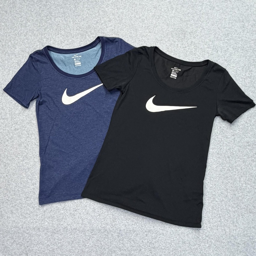 Nike Tee T-Shirt Womens XS Blue Black Dri-FIT Scoop Neck Athletic LOT OF 2